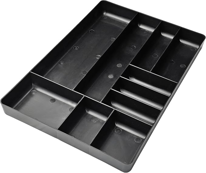 10-Compartments Tool Organizer Tray, Tool Drawer Organizer Tray, Tool Box Organizer, Stackable Toolbox Organization Holder for Small Parts, Bolts and Batteries (1, Black)