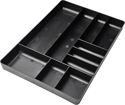 10-Compartments Tool Organizer Tray, Tool Drawer Organizer Tray, Tool Box Organizer, Stackable Toolbox Organization Holder for Small Parts, Bolts and Batteries (1, Black)
