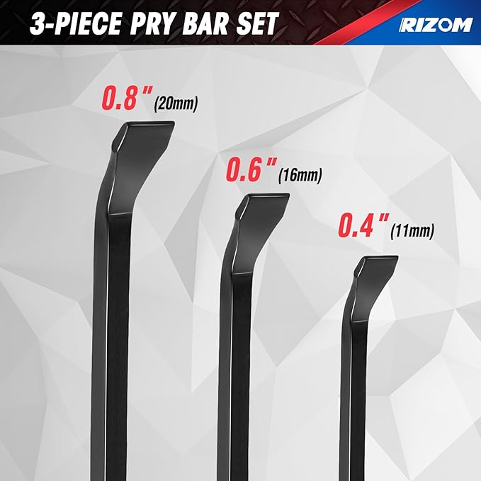 Rizom Pry Bar Set, 3-Piece Pry Bar with Strike Cap Handle, Angled Tip for Prying, Lifting and Pulling Objects