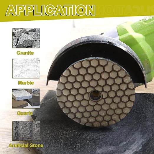Dry Diamond Polishing Pads 4"/100mm - 7pcs 50/100/200/400/800/1500/3000 Polish Pad Kit with 5/8"-11 Backer Pad+Adapter for Granite Marble Artificial Stone Quartz for Angle Grinder