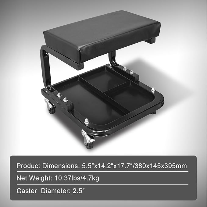Torin ATR6300B Rolling Creeper Garage/Shop Seat: Padded Mechanic Stool with Tool Tray Storage, Black Large