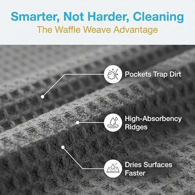 Waffle Weave Microfiber Towel, 12 x 12 inches, Barista Towels, Lint Free Cloth, Glass Towels, Waffle Towels Car Detailing, 6 Pack Premium Microfiber Cleaning Cloth