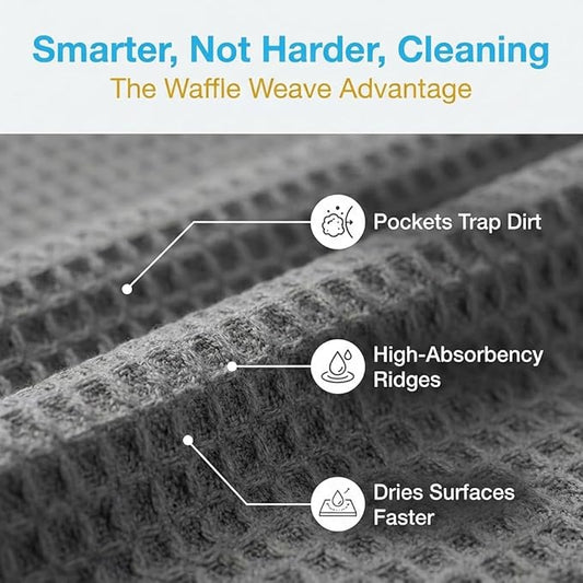 Waffle Weave Microfiber Towel, 12 x 12 inches, Barista Towels, Lint Free Cloth, Glass Towels, Waffle Towels Car Detailing, 6 Pack Premium Microfiber Cleaning Cloth