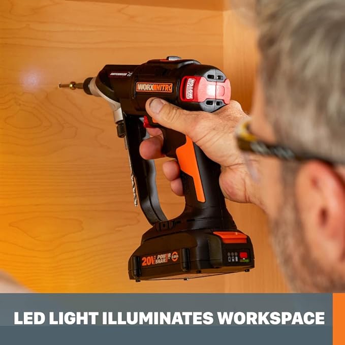 Worx Nitro 20V SwitchDriver 2.0, 2-in-1 Brushless Cordless Drill Driver, Dual 1/4" Chucks, Compact Cordless Drill with Digital Torque Setting - WX177L.9 (Tool Only), Black Orange