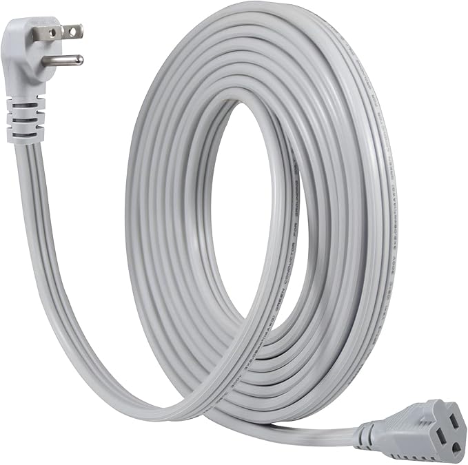 KUNCAN Appliance Power Extension Cord - 3 Prong Flat Wire SPT-3 14 AWG Heavy Duty Male to Female Extender Low Profile Grounded Cable for Major AC Unit, Air Conditioner, Refrigerator (15 Feet)