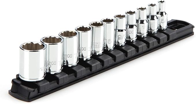 TEKTON 1/4 Inch Drive Shallow 12-Point Socket Set with Rail, 11-Piece (5/32 - 9/16 in.) | SHD90103