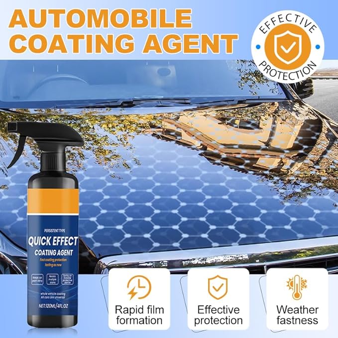 Car Coating Spray, Quick Effect Coating Agent, Oil Film Emulsion Glass Cleaner, Polish Spray Waterless Wash Wax for Scratches (1PC+Sponge+Cloth)