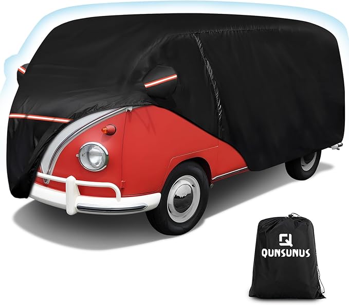 QUNSUNUS Waterproof Car Cover for VW Bus T1 T2 T3 1950-1992, Outdoor Car Covers with Zipper, All Weather Full Exterior Cover with Straps for Wind, Sun, UV and Dust Protection