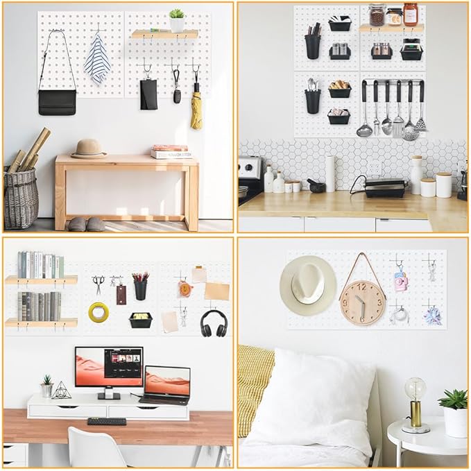4PCS Pegboard,Metal PegBoard, Peg Board Wall Organizer, Pegboard Storage System for Workbench, Shop, Shed Modular Peg Board Organizer Board Kit
