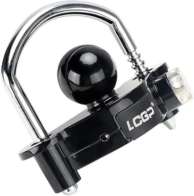LCGP Black Trailer Hitch Lock with Combination Lock, Fits 1-7/8,2 and 2-5/16 Inch Couplers,Adjustable Storage Security, Heavy-Duty Steel