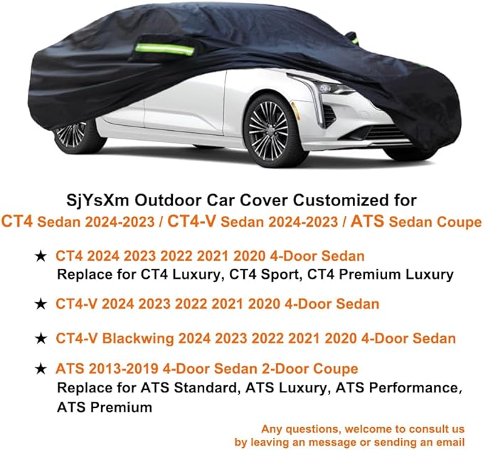 Custom Car Cover Compatible with Cadillac CT4/ CT4 V-Series 2026-2020 4-Door Sedan, Waterproof All Weather Car Covers with Reflective Strips, Outdoor Indoor Rain Snow Sun Dust UV Outdoor Covers
