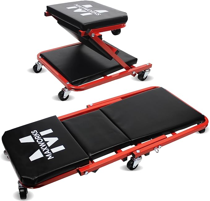 MAXWORKS 50873 2 in 1 Mechanic Creeper 36 inch Z-Creeper Seat 300 lbs Capacity Low Profile Creeper with 6 pcs Casters for Garage Shop Auto Repair
