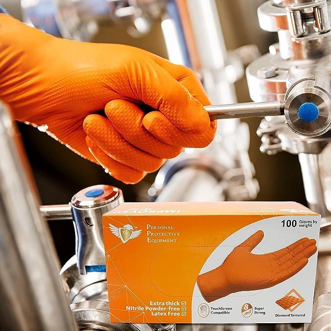 S&G Orange Nitrile Gloves Disposable Latex-Free 8Mil Thick Heavy Duty Powder-Free for Industrial, 1000 Pcs- Medium, Large, XL