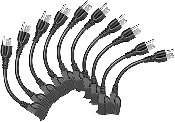 KUNLUN 10 Pack Short Extension Cord, 3 Prong 8-Inch Small Extension Cord Outlet Saver 16AWG/13A for Indoor Outdoor Use, NEMA 5-15P to NEMA 5-15R Power Extension Cable