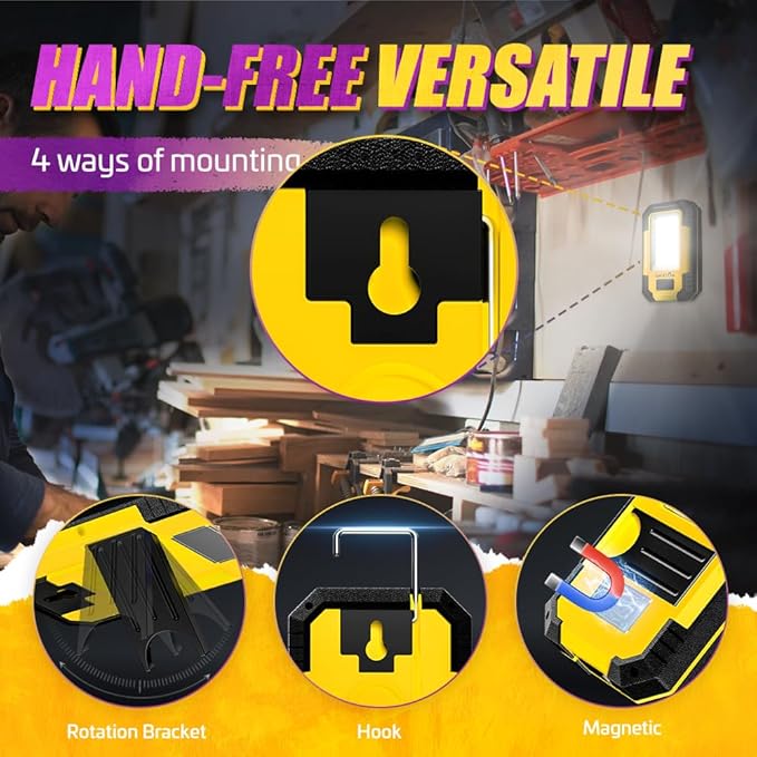 WARSUN Rechargeable Work Light LED Magnetic Mechanic Light Portable Worklight for Camping Car Repairing 1200 High Lumens Bright Mens/Dad Gifts Mechanic Light Tools Yellow