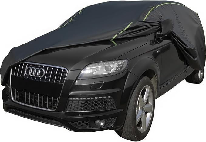 J&J Heavy Duty car Cover,300D&Soft Lining,Driver&Trunk Zipper,Withstand Wind,Car Cover Waterproof All Weather,Protect Vehicle Painting,Car Covers for Automobiles (SUV/Jeep, Silver-D4)