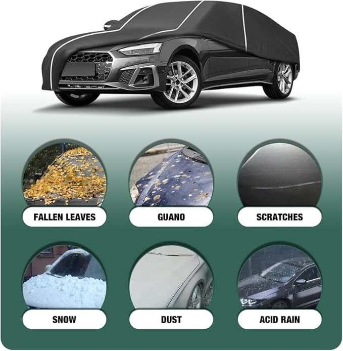 Fluorescent Strip Design 6 Layers Waterproof Car Cover Compatible for Audi A5/S5 2007-2024 All Weather Full Car Cover with Storage Bag