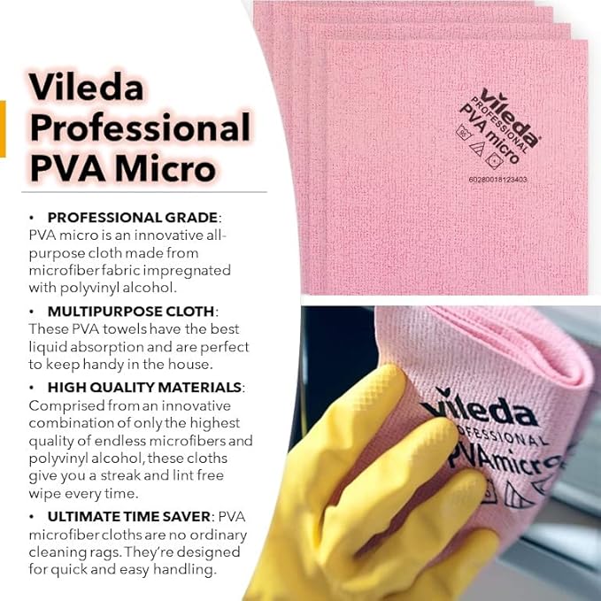 Vileda Professional | PVA Microfiber Cloth Red | All Purpose Cleaning Shammy | Synthetic Chamois Towel | Smooth & Absorbent Materials | 5 Pack