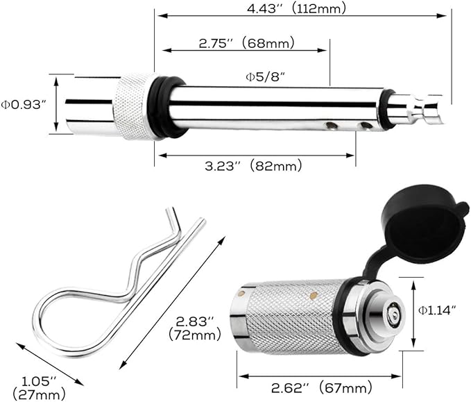 IKURAM R Locking Hitch Pin for 2 inch Receiver 5/8" Rotating Trailer Hitch Locking Pin Towing Hitch Locks Used to Bike Rack, Tow Truck, Boat-2 Pack (Silver)