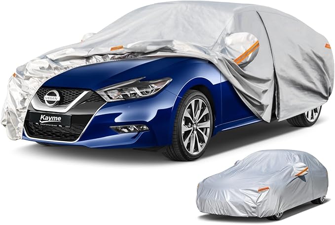 Kayme 6 Layers Car Cover Custom Fit for Nissan Maxima (1988-2025) Waterproof All Weather for Automobiles, Outdoor Full Cover Rain Sun UV Protection.Silver