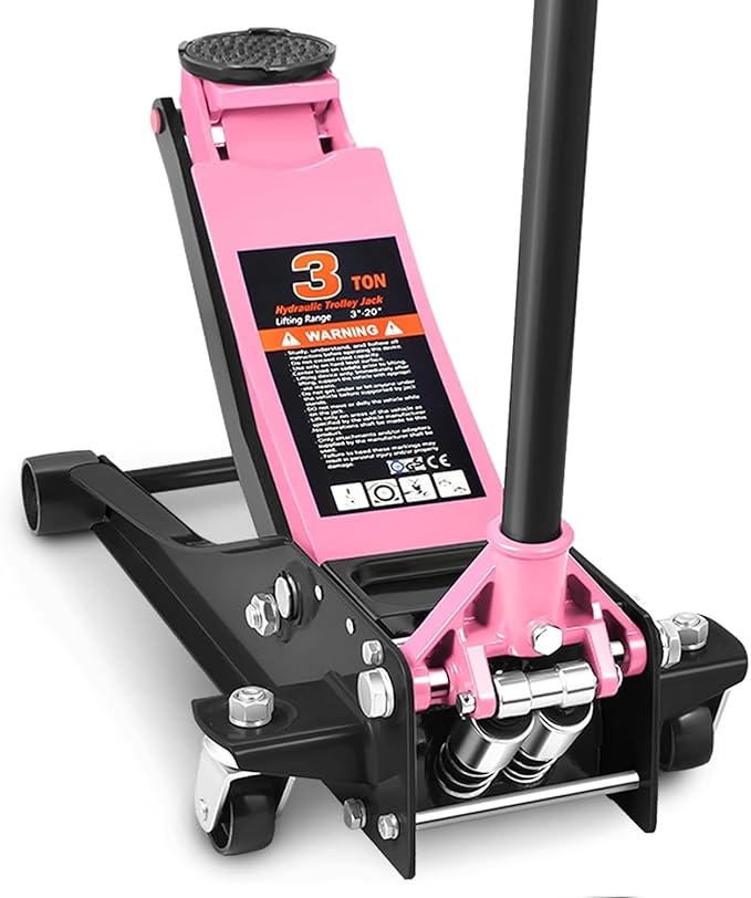 PM PERFORMOTOR Low Profile Hydraulic Trolley Service/Floor Jack, 3 Ton (6000 lbs) Capacity, Lifting Range 3"-20",Pink,PM-TOL-FJ30-PK