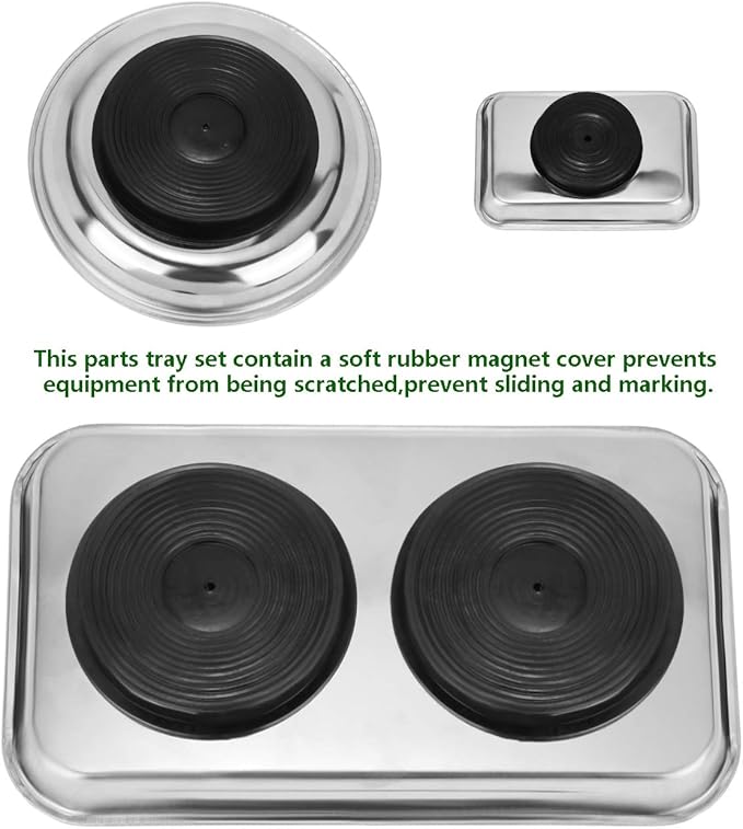Magnetic Tray Holder 3pc,for Socket Screw Nuts Bolts Metal Parts,Extra Strong Magnet,Thickened Tray,Stainless Steel