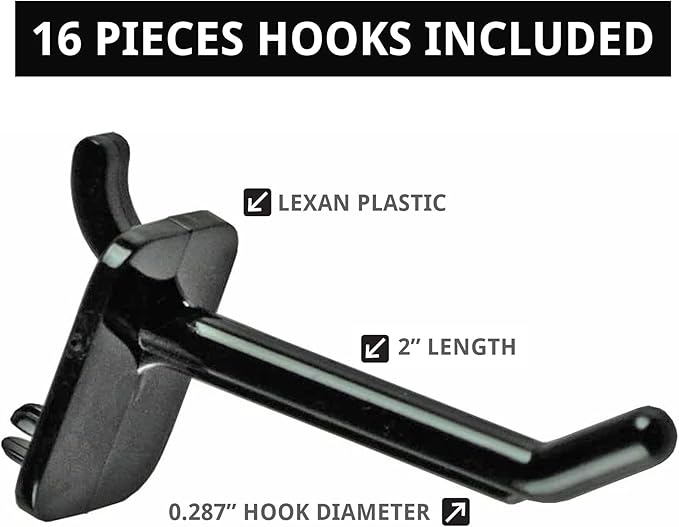 Azar Displays, 700220-BLK-2B16, Revolving Pegboard Kit, Counter Display with Locking Hooks, Jewelry Organizer for Trade Shows, Rotating, 16 Pack of 2 inch Hooks Included, Black, 4” x 12”