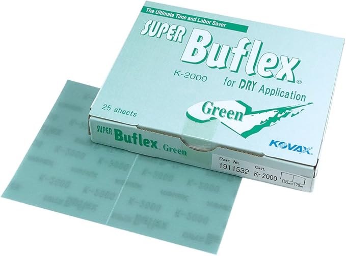 Super Buflex Flexible Dry Sanding Sheets, Green K-2000, Hook & Loop, 191-1532, 25 Sheets