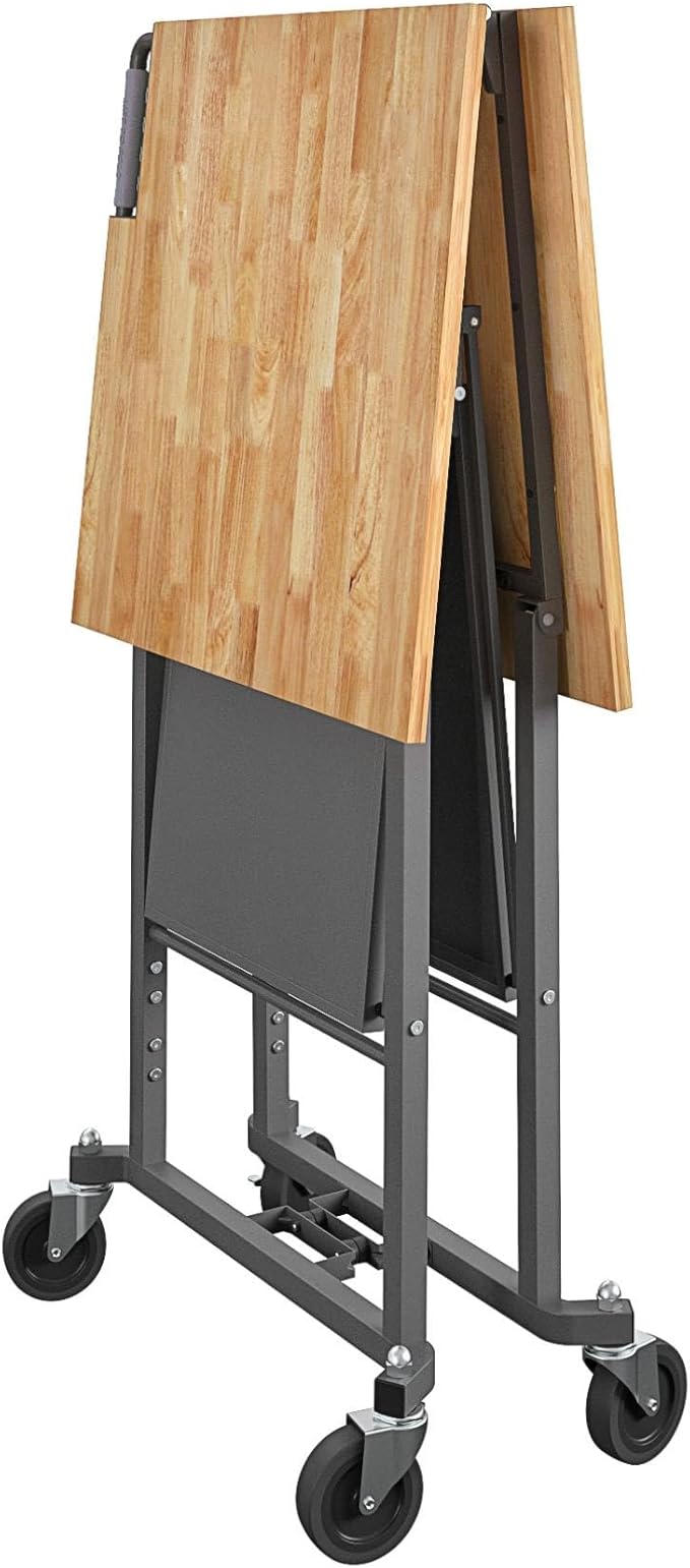 COSCO SmartFold Butcher Block Portable Workbench/Folding Utility Table (Gray Steel Frame)