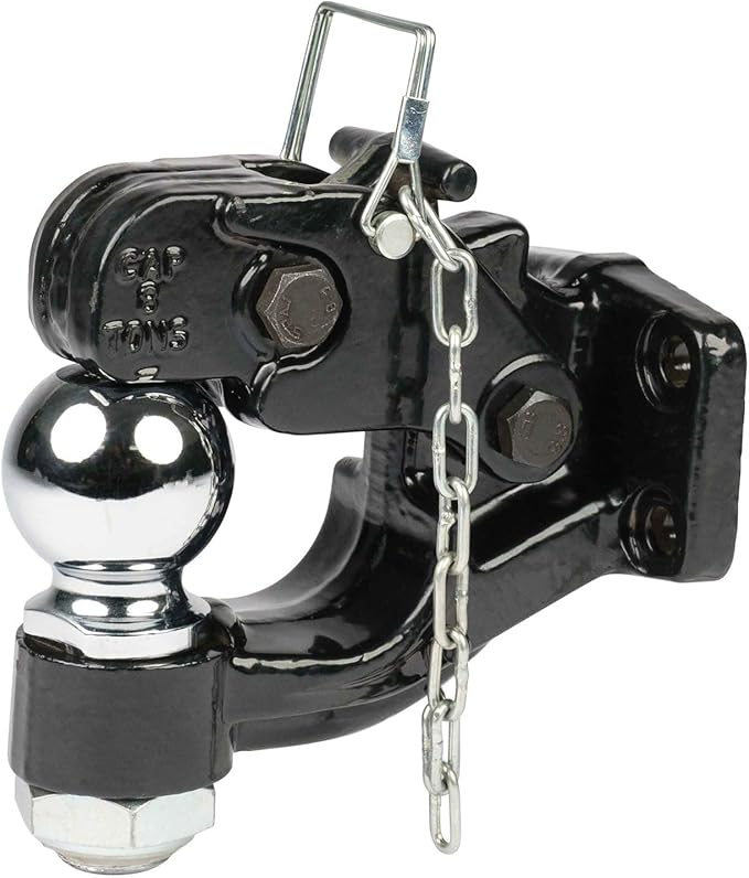 Mytee Products Mounting Plate Kit: Solid Steel 8 Ton Pintle Hitch with 2-5/16 inch Ball for Trailers, 2" Hitch Receiver