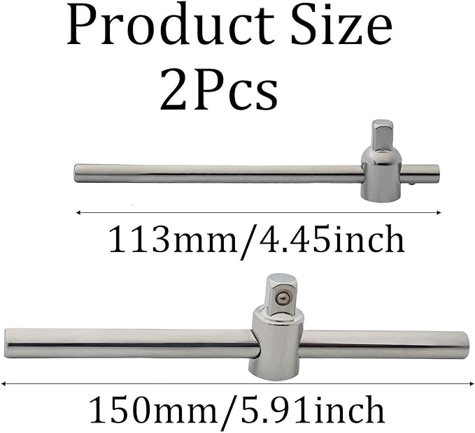 2Pcs 1/4" and 3/8 Inch Drive Sliding T-Handle Wrench, Adjustable T-Bar Socket Hand Tool, Chrome Vanadium Steel Breaker Bar for Car Repair, Mechanical Work, and DIY Projects(Silver)