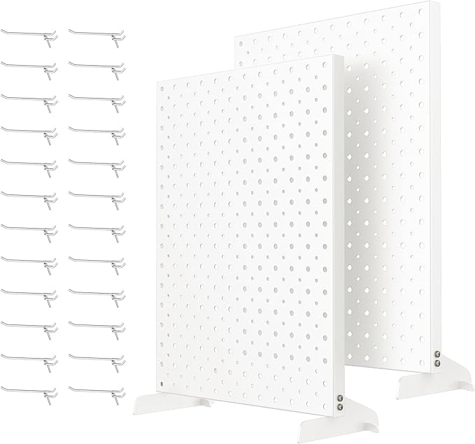 WALMANN Metal Tabletop Pegboard Display Standing Pegboards for Craft Shows, 12" x 16" Countertop Peg Board with Hooks for Jewelry & Accessories (Cream-White, 2-Pack)