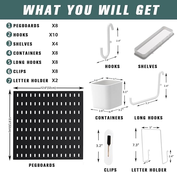 Wall-Mounted Pegboard Kit, 50.4" x 25.2" Organizer Panel – Large, Cost-Effective & Nail-Free Installation Black