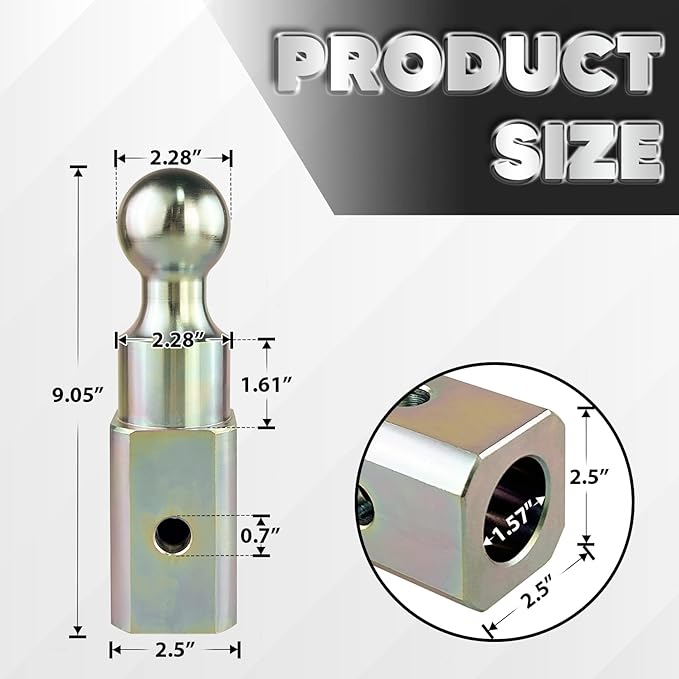 Gooseneck Hitch Ball 2-5/16" Gooseneck Hitch Replacement Ball Maximum Load Capacity 30,000 lbs Trailer Hitches Hi-Rise Ball