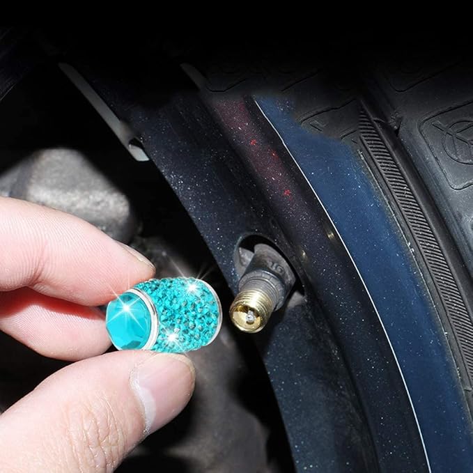 ToBeQueen Bling Tire Valve Covers Blue, 4 Pack Handmade Crystal Rhinestone Tire Caps Universal Dustproof Bling Car Accessories for Car/SUV/Motorcycle/Bike(Blue)