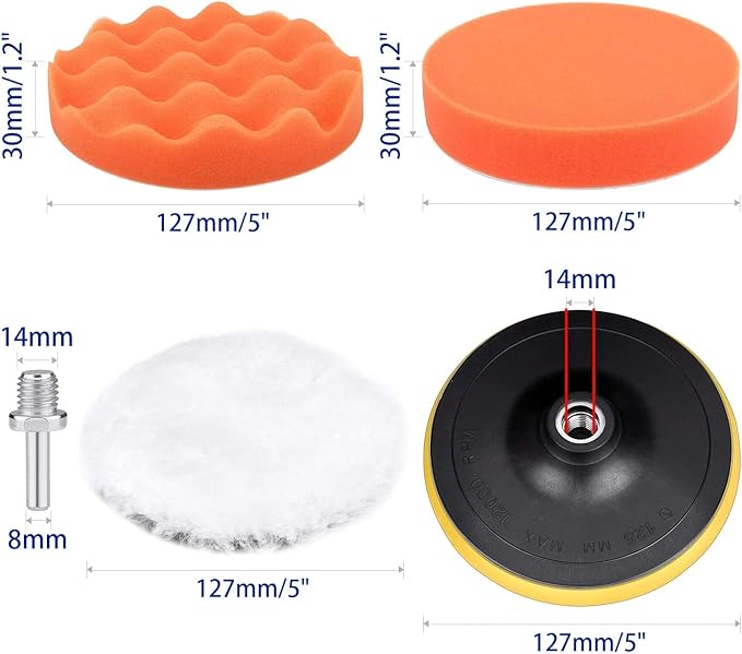 5 Inch Buffing and Polishing Pad Kit 11 PCS with Drill Adapter