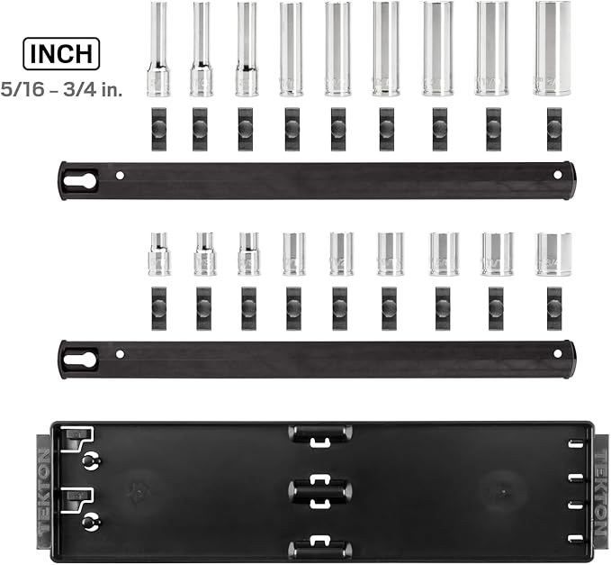 TEKTON 3/8 Inch Drive Shallow and Deep 6-Point Socket Set with Rails and Tray, 18-Piece (5/16-3/4 in.) | SHD91213