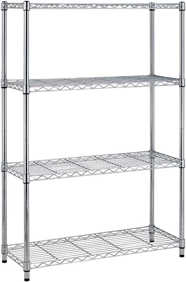 BestOffice 4-Storage Shelves Metal Garage Shelving Wire Shelf Organizer Shelving, 36" x 14" x 54", Unit 250 lbs Per Shelf, Chrome | Sturdy, Adjustable, Easy Assembly | Garage Pantry Kitchen Closet