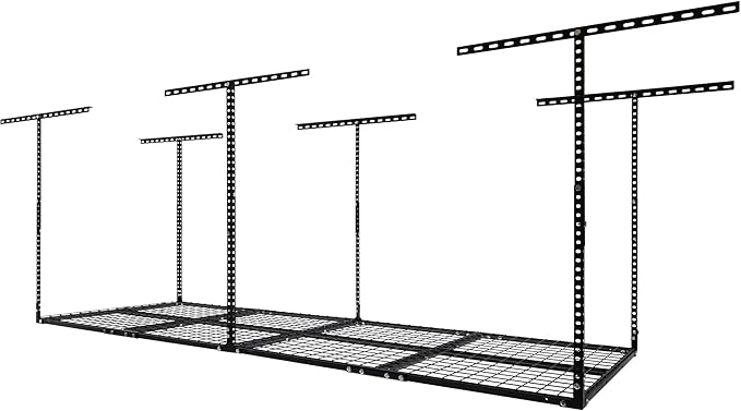 Soywey 3 x 8FT Overhead Garage Storage Rack, Adjustable Ceiling Storage Racks, Garage Shelving Heavy Duty Storage Organizer System,Load 600LBS Weight(Black)
