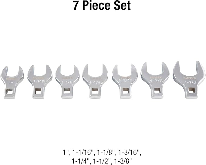 SUNEX TOOLS 9720A 1/2-Inch Drive Jumbo SAE Crowfoot Wrench Set, 1-Inch - 1-3/8-Inch, Fully Polished, 7-Piece (Includes Storage Rail)