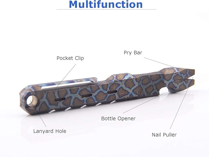 Titanium EDC Pry Bar with Nail Puller Bottle Opener Function with Pocket Clip EDC Tool (Multicolor)