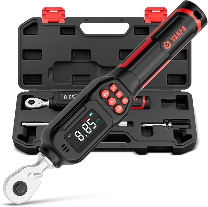 VANPO 1/4-Inch Digital Torque Wrench, 4–8.85 ft-lb/0.6–12 Nm, ±2% Accuracy, Electronic Torque Wrench with LCD Display, Audible & Color Feedback,Data Storage for Scopes, Bike & Precision Repair