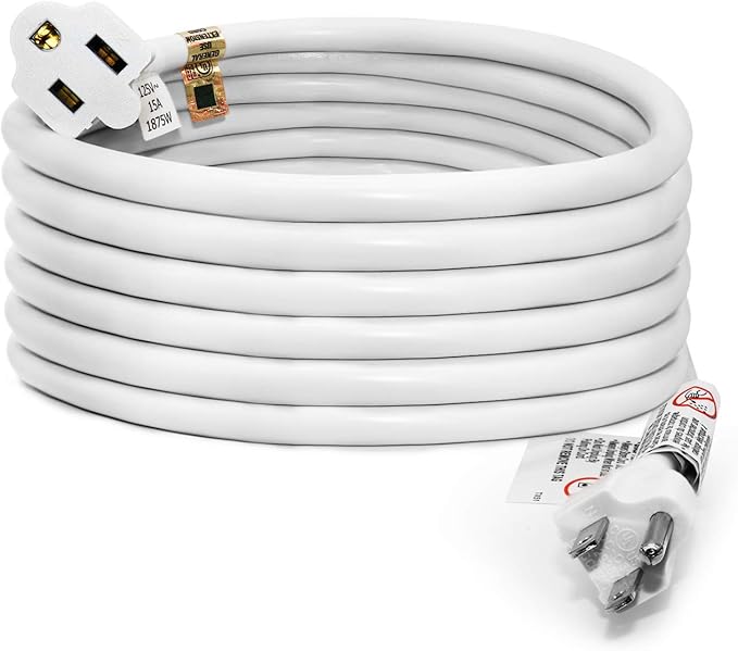 FIRMERST 10 Feet Extension Cord 14 AWG Heavy Duty 1875W 3 Prong White, UL Listed