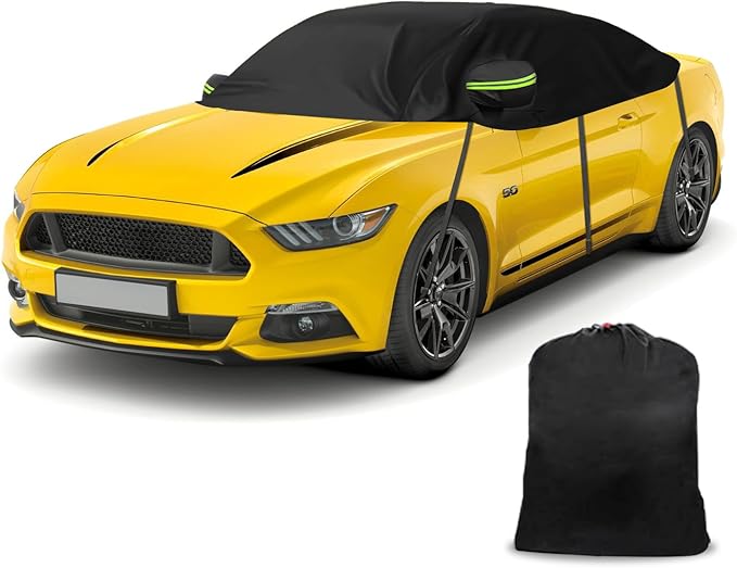 300D Black Oxford Half Car Cover Compatible with 2005-2024 Ford Mustang S-197/S550/S650, Protector Car Body Covers for Windproof Dustproof UV Resistant Protect Your Windshield and Roof