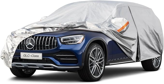 Kayme 6 Layers SUV Car Cover Custom Fit for Mercedes Benz GLC300 GLC350e GLC43 63（2016-2025） Waterproof All Weather for Automobiles, Outdoor Full Cover Rain Sun UV Protection.Silver