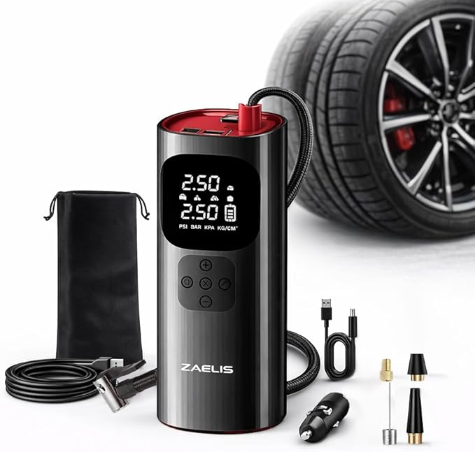 Tire Inflator Portable Air Compressor - 3X Faster 150PSI Air Pump for Car Tires, 12V DC Cordless Tire Inflator with LED Light & Digital Pressure Gauge, Electric Pump for Car, Bike, Motor, Ball