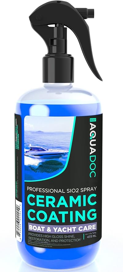 Boat Cleaner Wax - Ceramic Sio2 Sealant & Boat Ceramic Coating Spray, Exterior Boat Cleaner - Water Spot Remover, Boat UV Protectant Spray & Marine Wax for Boats to get a Glossy Shine - AquaDoc 16oz