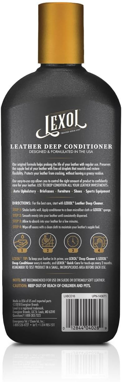 Lexol All Leather Conditioner for Car Seats and Interiors, Couches and Furniture, Shoes and Boots, Bags and Jackets, Baseball Gloves and Horse Saddles, and More, 16.9 oz Bottle (Step 2 of 2)