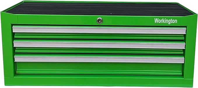 Workington Industrial 3 Drawers Portable Metal Intermediate Box, 26" Middle Tool Chest Cabinet with Ball Bearing Drawer Slides, Steel Tool Storage Box Organizer 4009 Green
