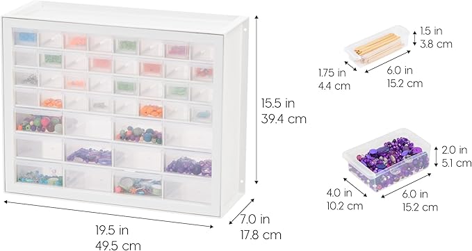 IRIS USA Small Parts Storage Cabinet, Made in USA, 44-Drawer Organizer for Screws, Nuts, Bolts, Electronics, Hardware, Beads, Crafts, Stackable Garage Storage, Teacher Toolbox, Scrapbook Art – White